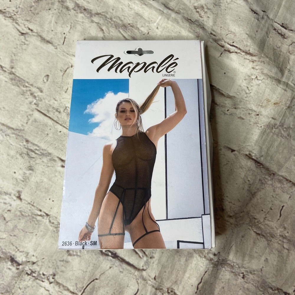 Mapale Next Level Geometric Mesh Bodysuit with Removable Garters - Picture 4 of 5